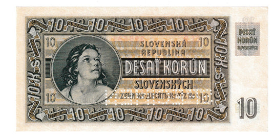 1939 10 korún Hlinka Ef Specimen AUnc