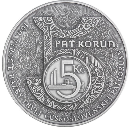 2025 Strieborná medaila - 100. výročie razby prvej Československej 5-koruny