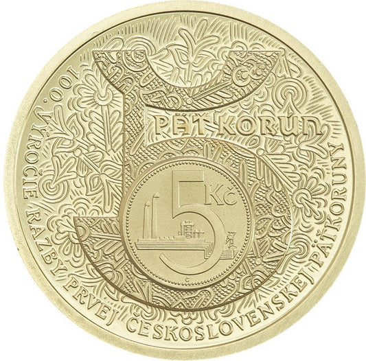 2025 Zlatá medaila - 100. výročie razby prvej Československej 5-koruny